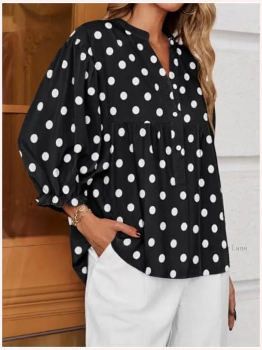 Womens Puff Sleeve Striped Blouse Babydoll V Neck Summer Top